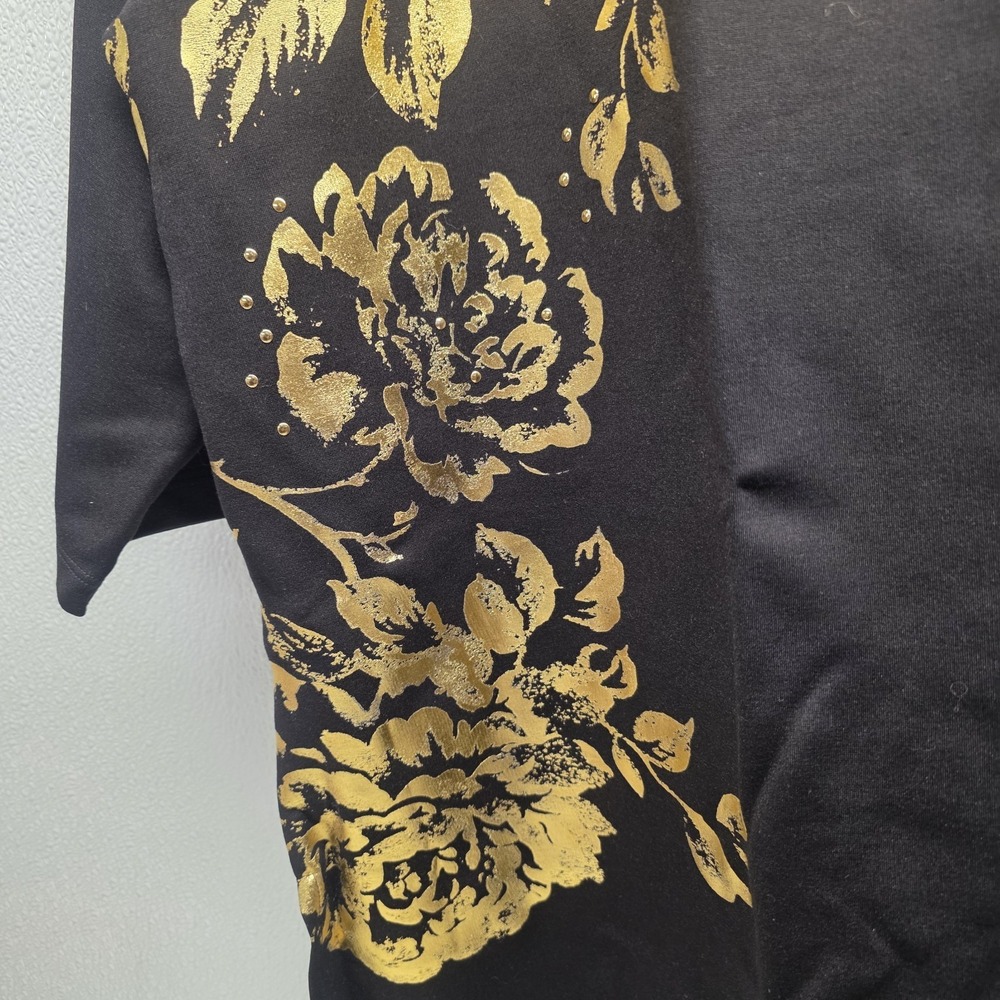 Catherines Black Label 3/4 Sleeve Black Gold Foil Floral Ponte Tunic Size 2X - Picture 5 of 10